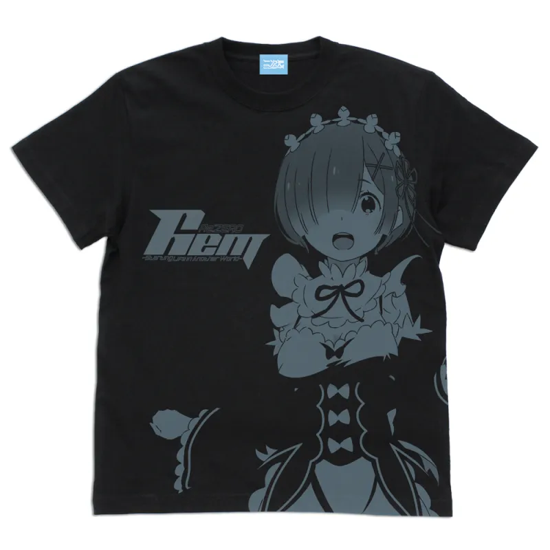 レム オールプリントTシャツ/BLACK-S