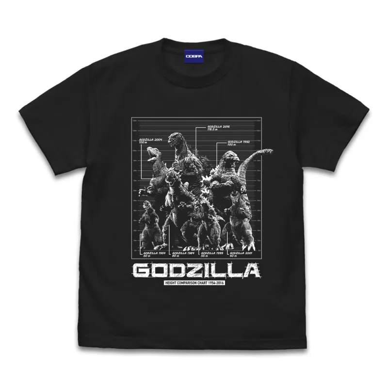 歴代ゴジラ身長比較表 Tシャツ/SUMI-M