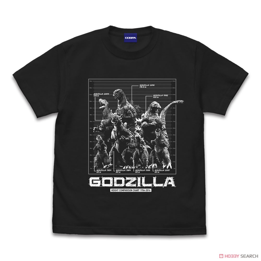 歴代ゴジラ身長比較表 Tシャツ/SUMI-XL 2