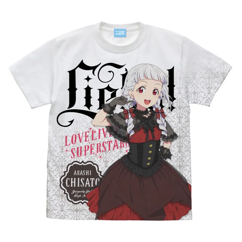 描き下ろし 嵐 千砂都 フルグラフィックTシャツ ロリータファッション /WHITE-M