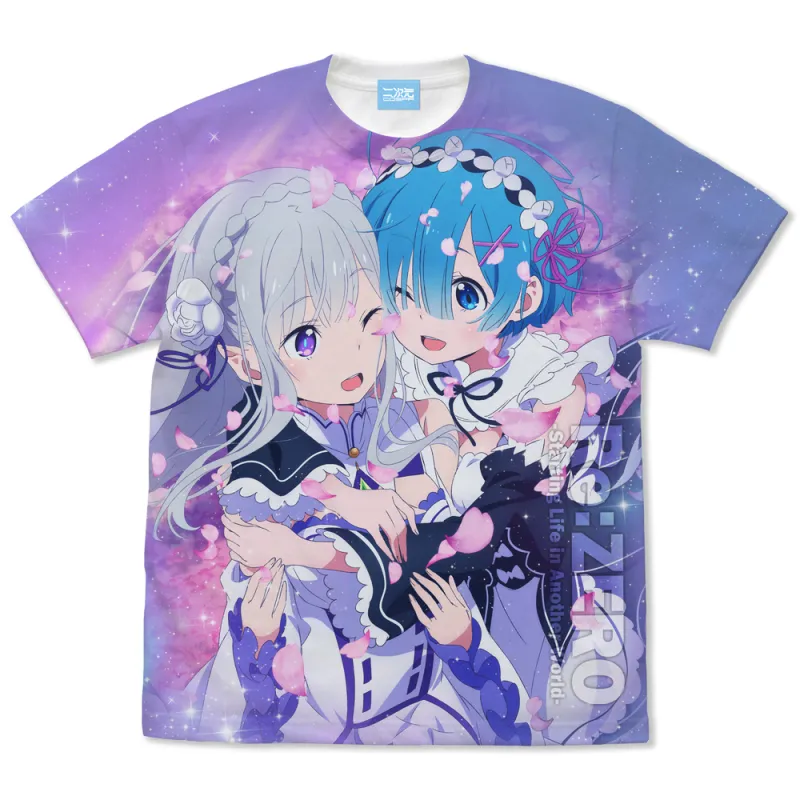 エミリア&レム フルグラフィックTシャツ/WHITE-S