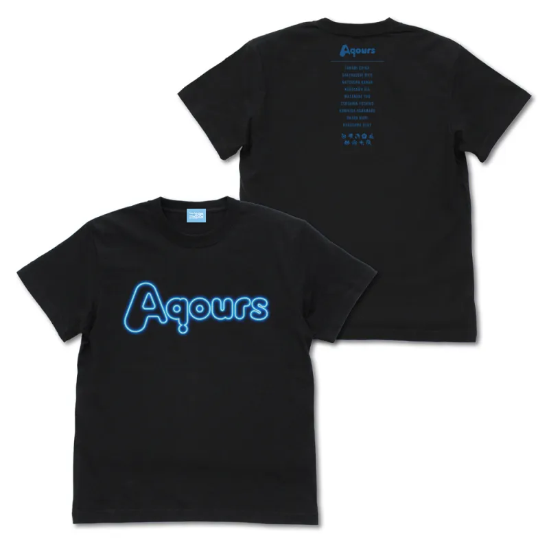 Aqours ネオンサインロゴ Tシャツ/BLACK-XL