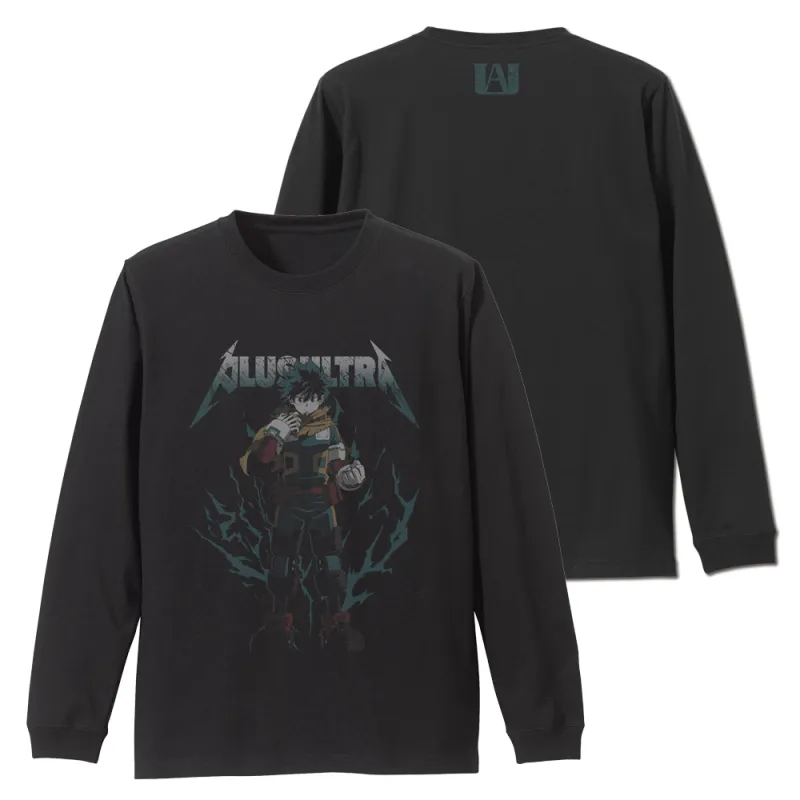 緑谷出久 袖リブロングスリーブTシャツ/BLACK-XL