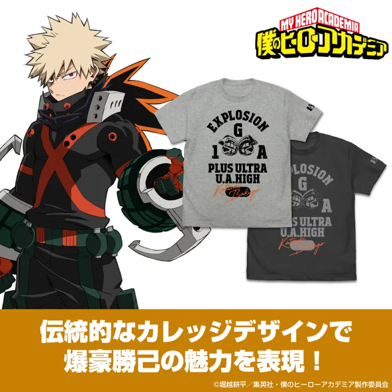 爆豪勝己 カレッジ Tシャツ/MIX GRAY-L