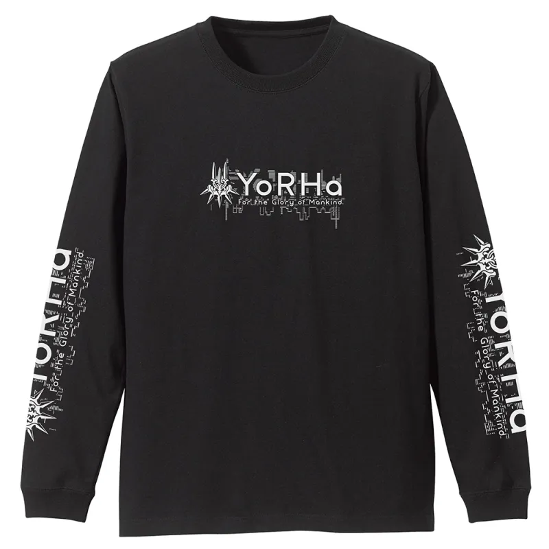 ヨルハ部隊 袖リブロングスリーブTシャツ/BLACK-S