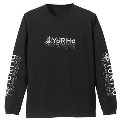 ヨルハ部隊 袖リブロングスリーブTシャツ/BLACK-M