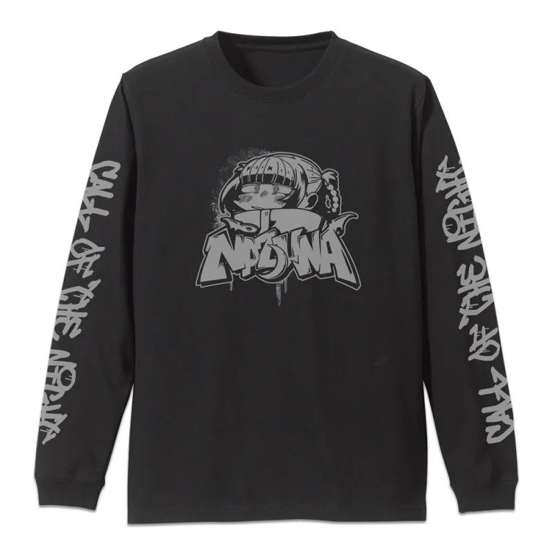 ナズナ ペイントアート 袖リブロングスリーブTシャツ/BLACK-L