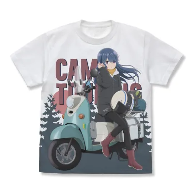 描き下ろし 志摩リン フルグラフィックTシャツ バイクでひといきVer./WHITE-L