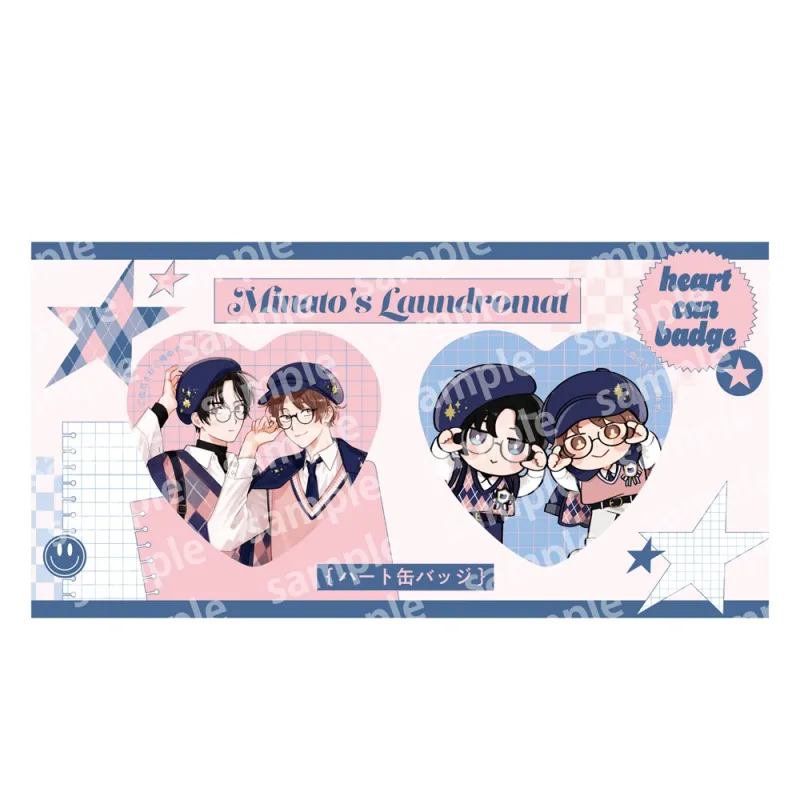 ハート缶バッジセット PINK/NAVY TRAD. CLUB ver. みなと商事コインランドリー