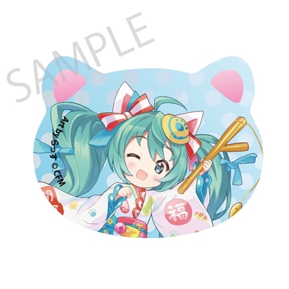 「初音ミク×招き猫×真夏の熊谷」猫型缶バッジ 初音ミク 白猫1 Art by らっす 2
