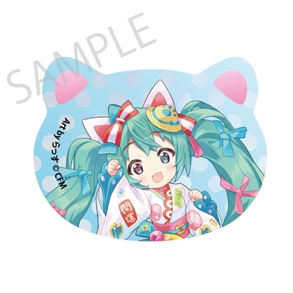 「初音ミク×招き猫×真夏の熊谷」猫型缶バッジ 初音ミク 白猫2 Art by らっす 2