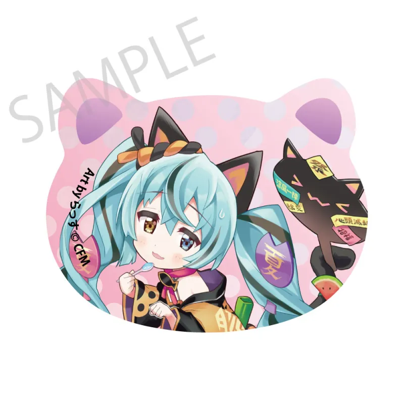 「初音ミク×招き猫×真夏の熊谷」猫型缶バッジ 初音ミク 黒猫2 Art by らっす