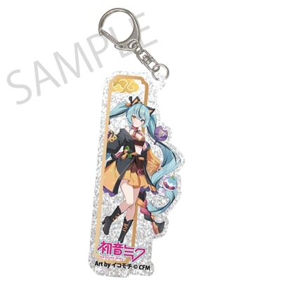 「初音ミク×招き猫×真夏の熊谷」シルバーバックアクリルキーホルダー 初音ミク 黒猫 Art by イコモチ 2