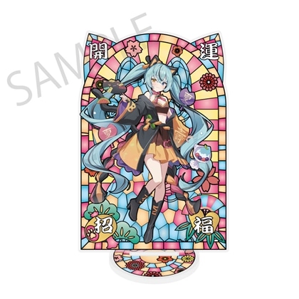 「初音ミク×招き猫×真夏の熊谷」ステンドグラス風素材加工アクリルスタンド 初音ミク 黒猫 Art by イコモチ 2