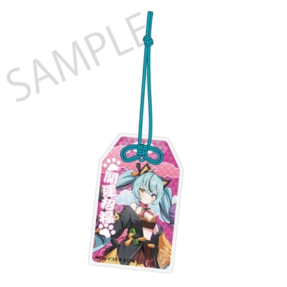 「初音ミク×招き猫×真夏の熊谷」 御守風アクリルさげ札 初音ミク 黒猫 Art by イコモチ 2