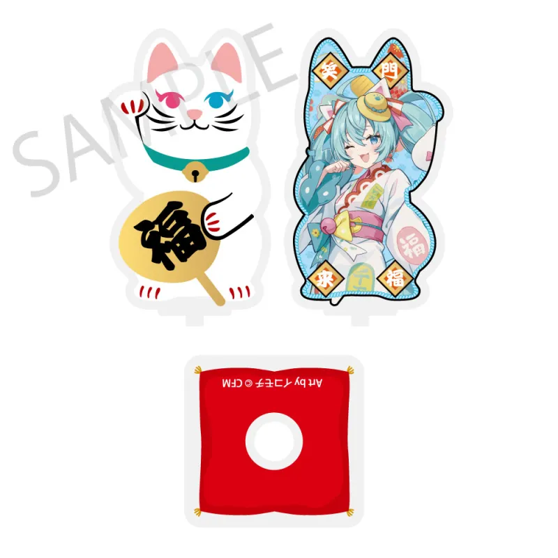 「初音ミク×招き猫×真夏の熊谷」 まわるダイカットアクリルスタンド 初音ミク 白猫 Art by イコモチ