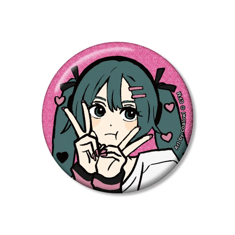 描き下ろし 初音ミク ハートver. Art by coalowl グリッター缶バッジ ver.B
