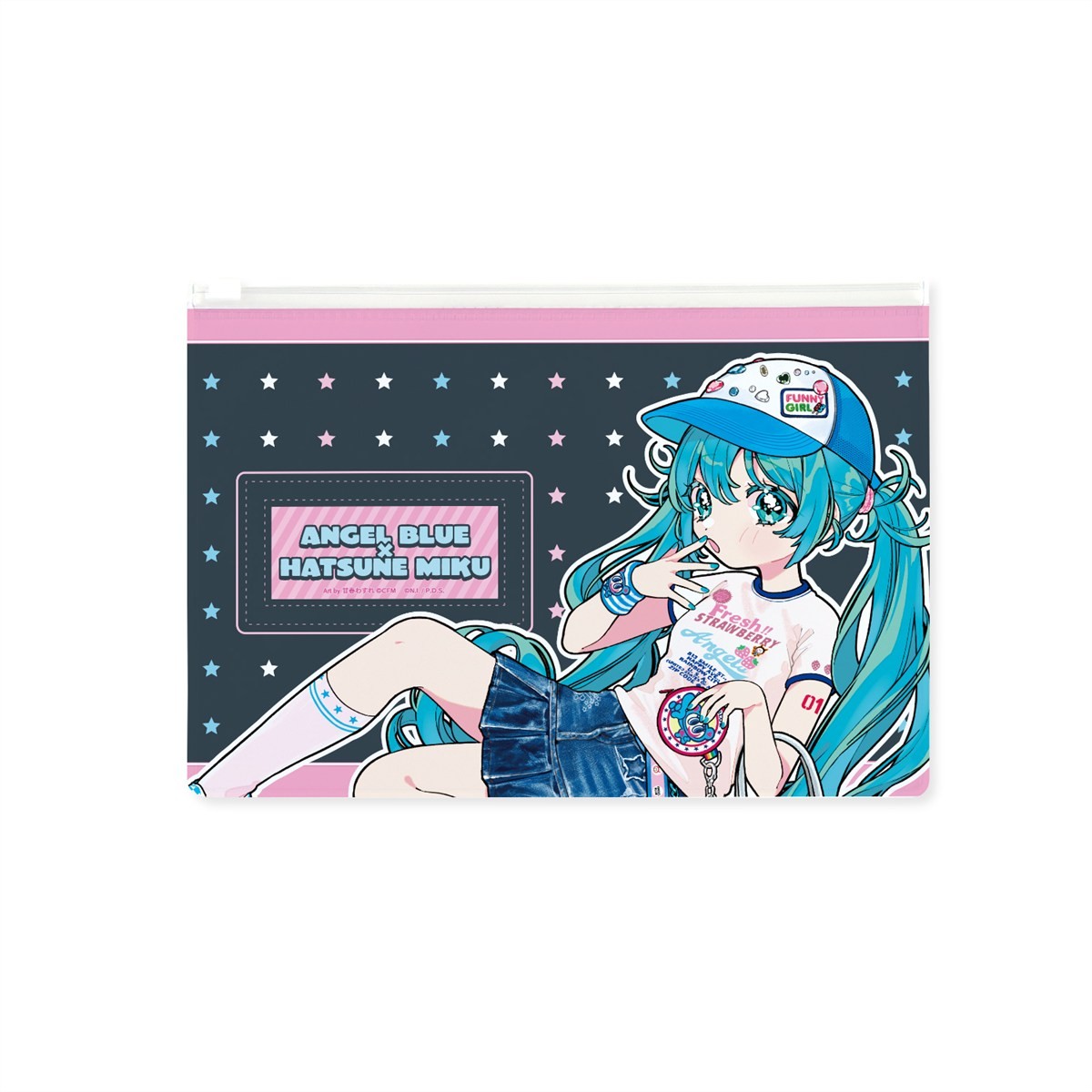 ANGEL BLUEコラボ 描き下ろし 初音ミク Art by 甘春わすれ ビニールフラットポーチ ver.A 2