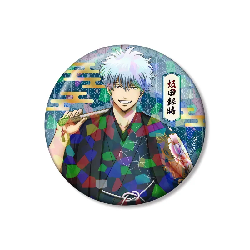 描き下ろし 坂田銀時 片面花柄和装ver. ホログラム75mm缶バッジ