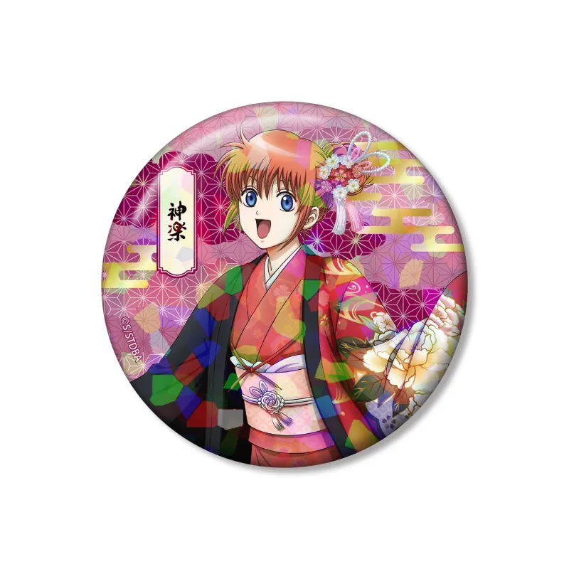 描き下ろし 神楽 片面花柄和装ver. ホログラム75mm缶バッジ