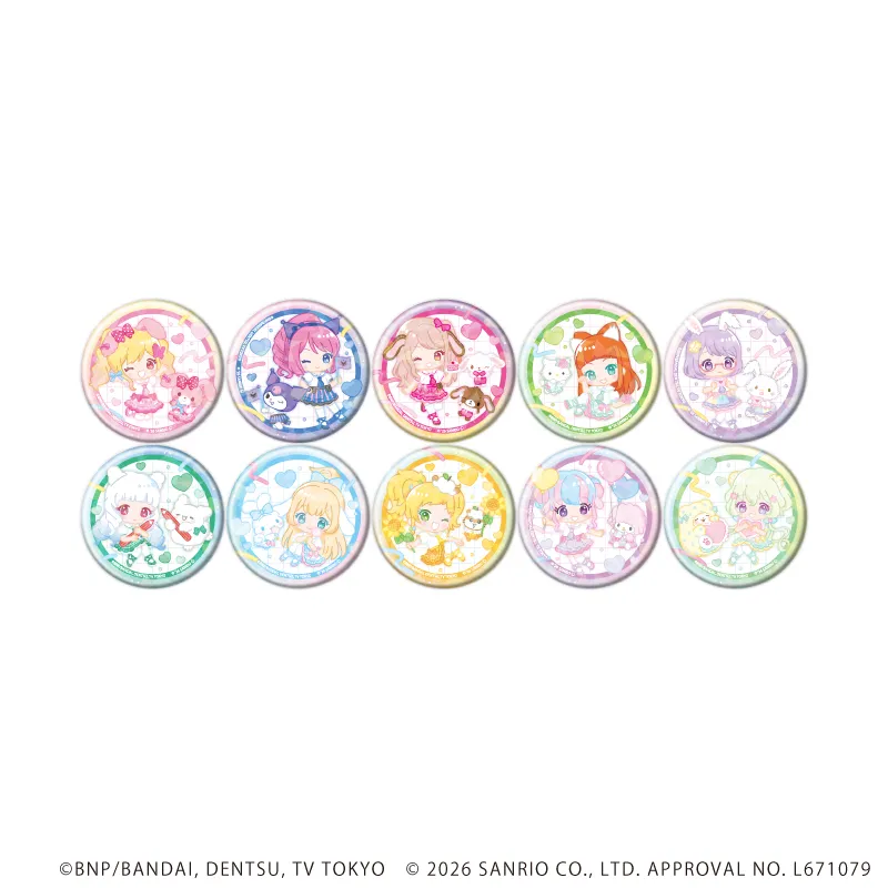 ホログラム缶バッジ(57mm)「アイカツスターズ!×サンリオキャラクターズ」04/トレーディング(全10種)(コラボイラスト(ミニキャラ))