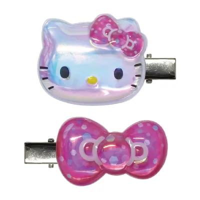 ハローキティ ぷっくりったいヘアクリップ2P(カラフルリボン) ピンク