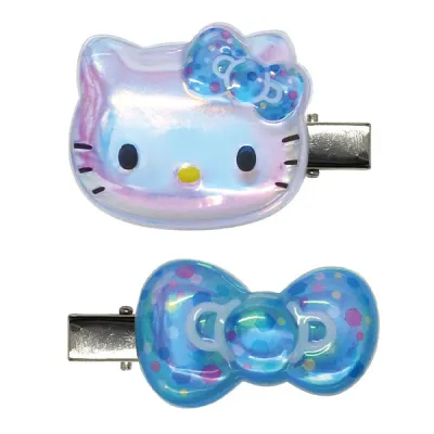 ハローキティ ぷっくりったいヘアクリップ2P(カラフルリボン) ブルー