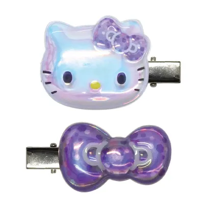ハローキティ ぷっくりったいヘアクリップ2P(カラフルリボン) パープル