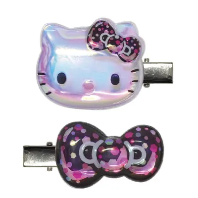 ハローキティ ぷっくりったいヘアクリップ2P(カラフルリボン) ピンクブラック
