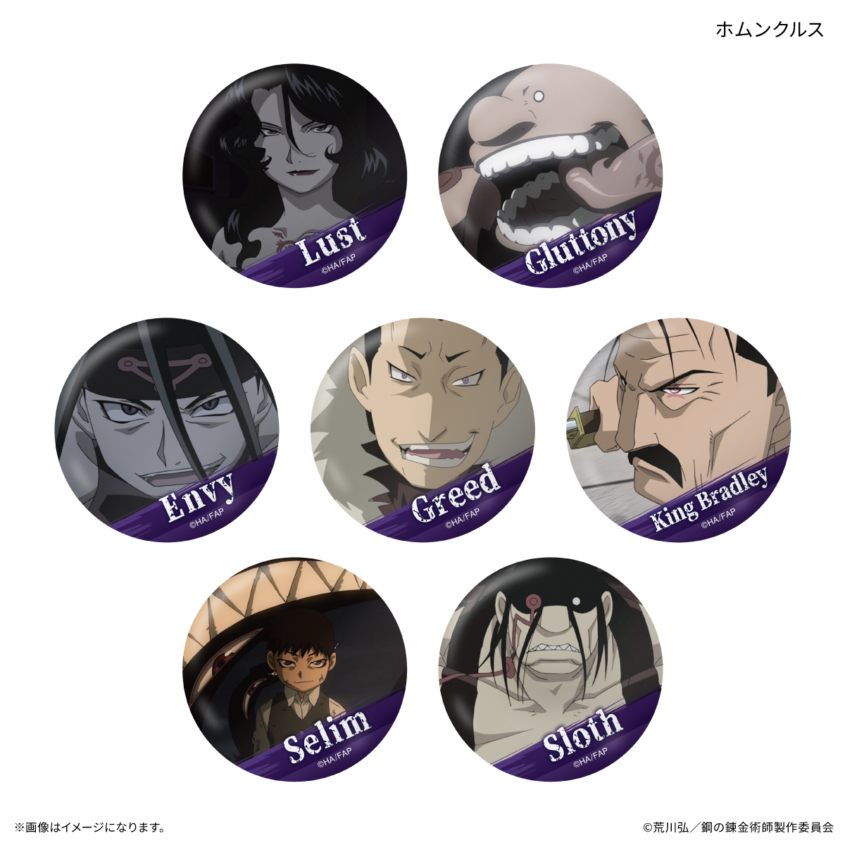 TVアニメ「鋼の錬金術師 FULLMETAL ALCHEMIST」 だけ缶 ホムンクルスだけトレーディング缶バッジ (BOX)